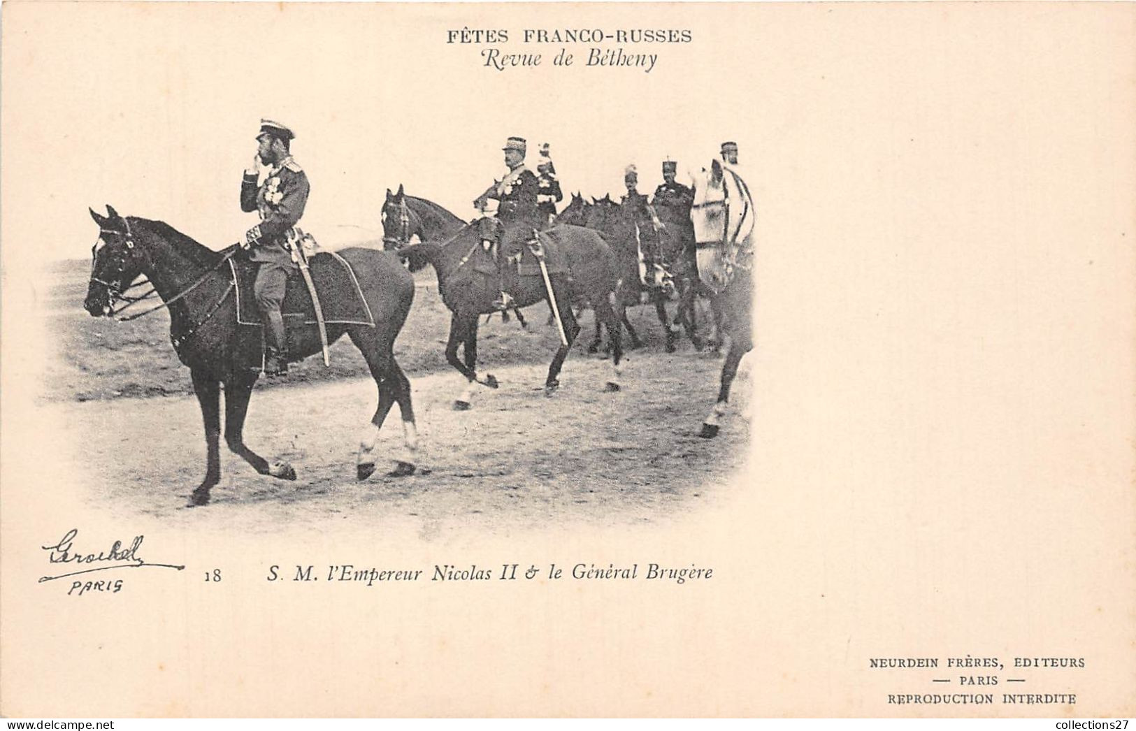 51-BETHENY-FÊTE FRANCO-RUSSE 1901- DEFILE DE L'ETAT-MAJOR S .M L'EMPEREUR NICOLAS II ET LE GENERALE BRUGERE - Other & Unclassified