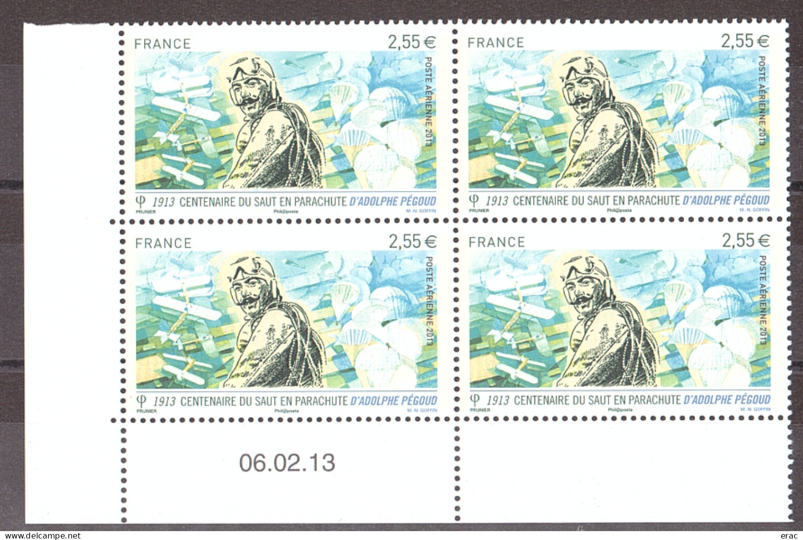 France - Coin Daté 06.02.13 Du PA N° 76 - Neuf ** - 100 Ans Saut En Parachute - Adolphe Pégoud - Airmail