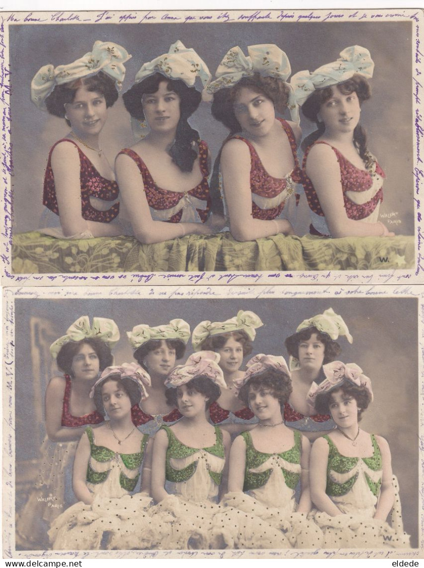 Group Of 4 And 8 Sexy Girls Hand Colored  Walery Decolleté French Cancan ? 2 Cards - Kabarett