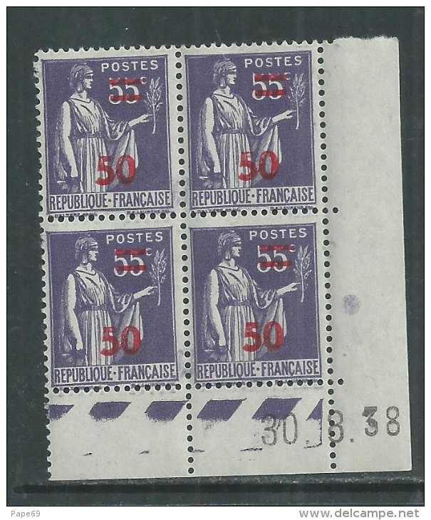 France N° 478 XX : 50 Sur 55 C Violet  En Bloc De 4 Coin Daté Du 30. 8 . 38  : Sans Point Blanc  Sans Charnière,TB - 1940-1949