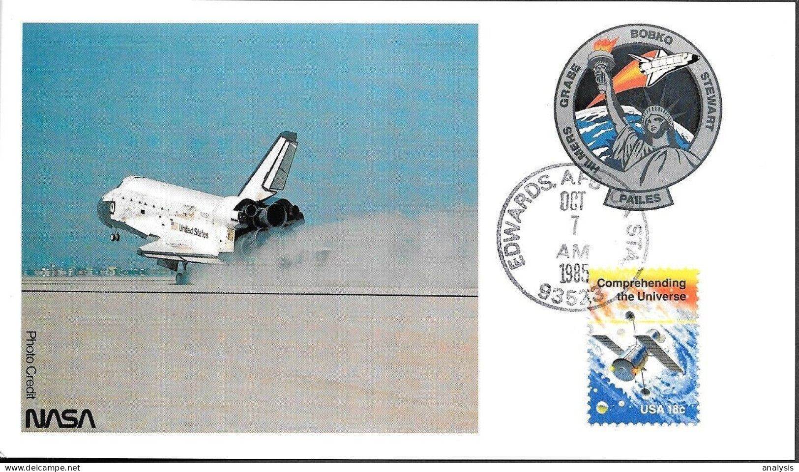 US Space NASA Postcard 1985. Atlantis STS-51J Landing. Edwards AFB - Etats-Unis