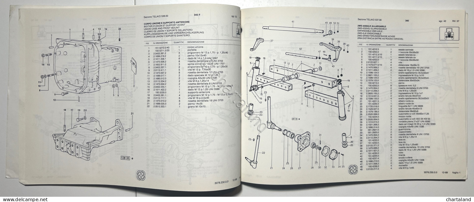 Catalogo Ricambi Originali Lamborghini Trattori - 345 / 345-F - Ed. 1989 - Sonstige & Ohne Zuordnung