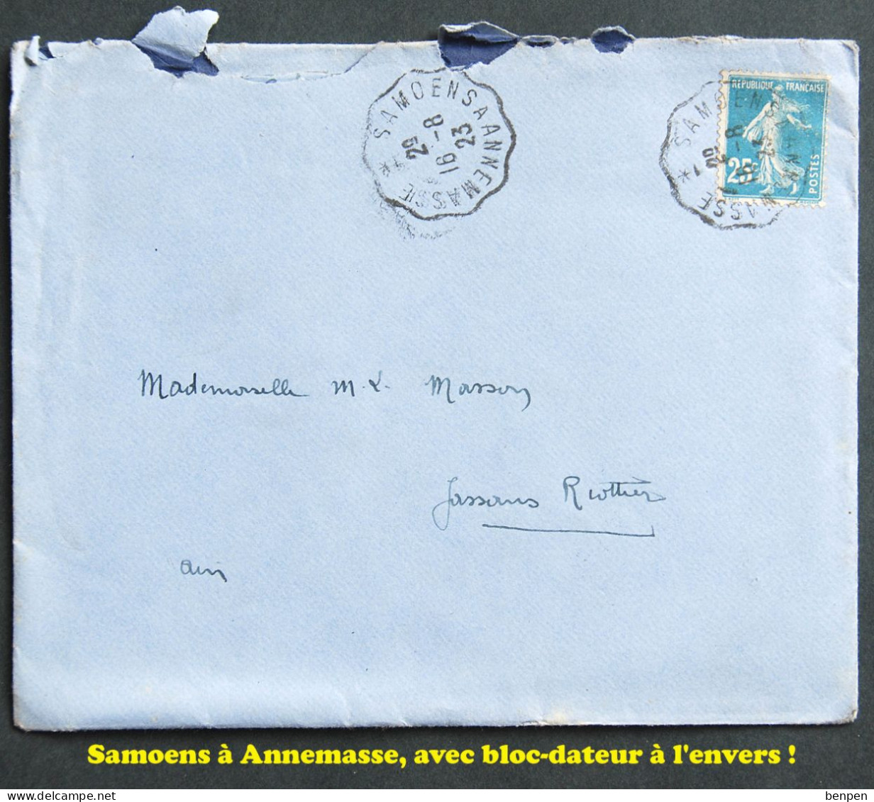 Convoyeur SAMOENS à ANNEMASSE Avec Variété Bloc Dateur Inversé (à L'envers) Cachet Ferroviaire Ambulant Rare ! - Poste Ferroviaire