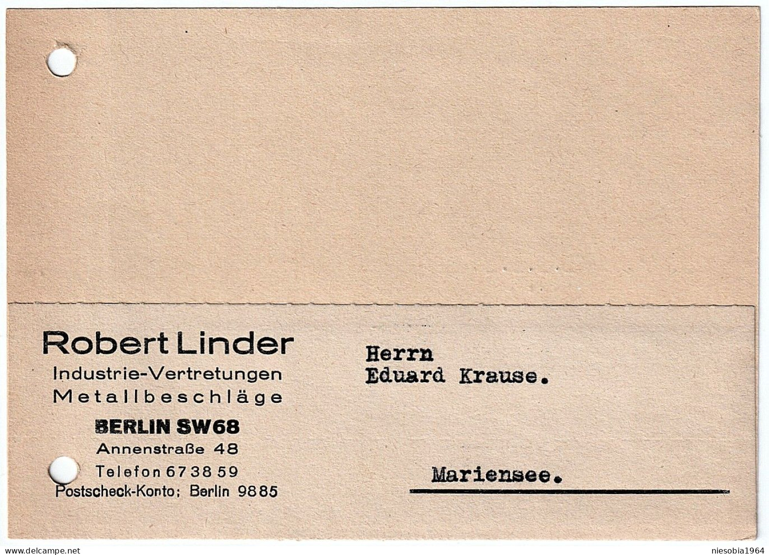 Firmen Postkarte Robert Linder Industrie-Vertretungen Metalbeschlage Berlin SW 68 Annenstrase 48 - WW2 18.08.1944 - Autres & Non Classés