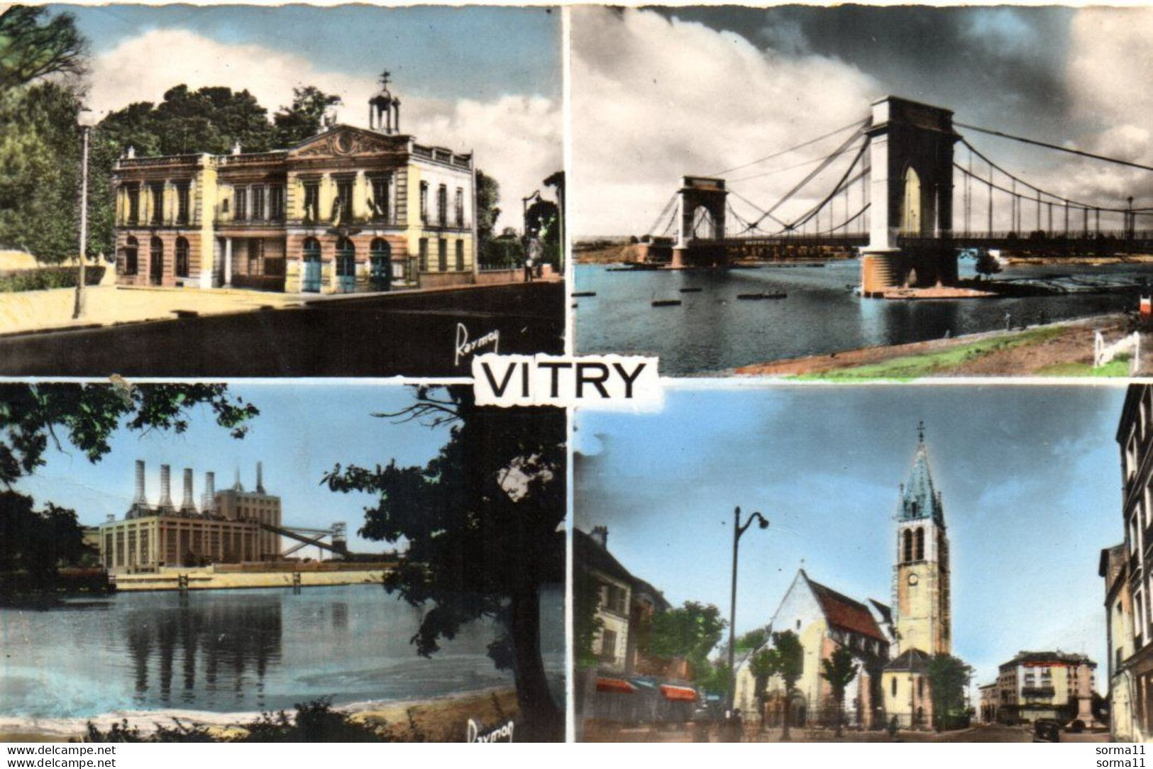 CPSM VITRY 94 Multivues: Hôtel De Ville, Pont Suspendu, Centrale électrique, Eglise - Vitry Sur Seine