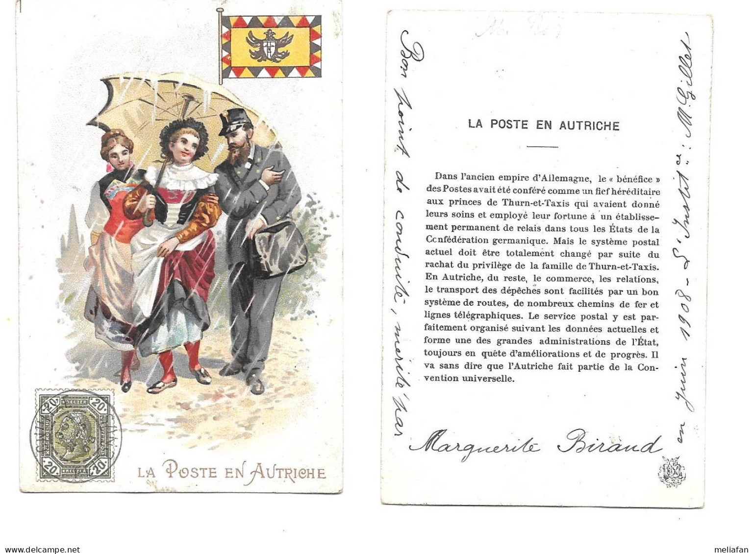 CH93 - CHROMO SANS MARQUE - 7.5 X 11.5 Cm - LA POSTE EN AUTRICHE - ECRITURES AU DOS - 1908 - Autres & Non Classés