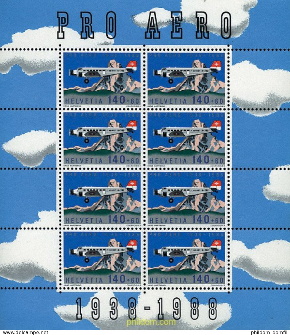 11703 MNH SUIZA 1988 50 ANIVERSARIO DE LA FUNDACION PRO AERO - Unused Stamps