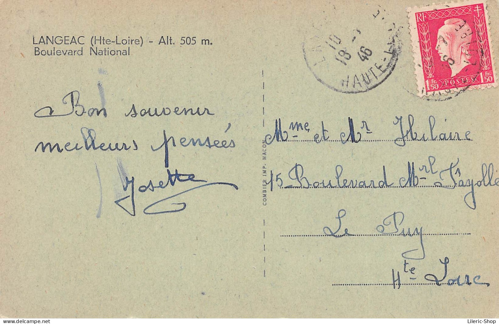 43 / LANGEAC - BOULEVARD NATIONAL # Boulangerie # CPSM 1946  ÉDIT. COMBIER - Langeac
