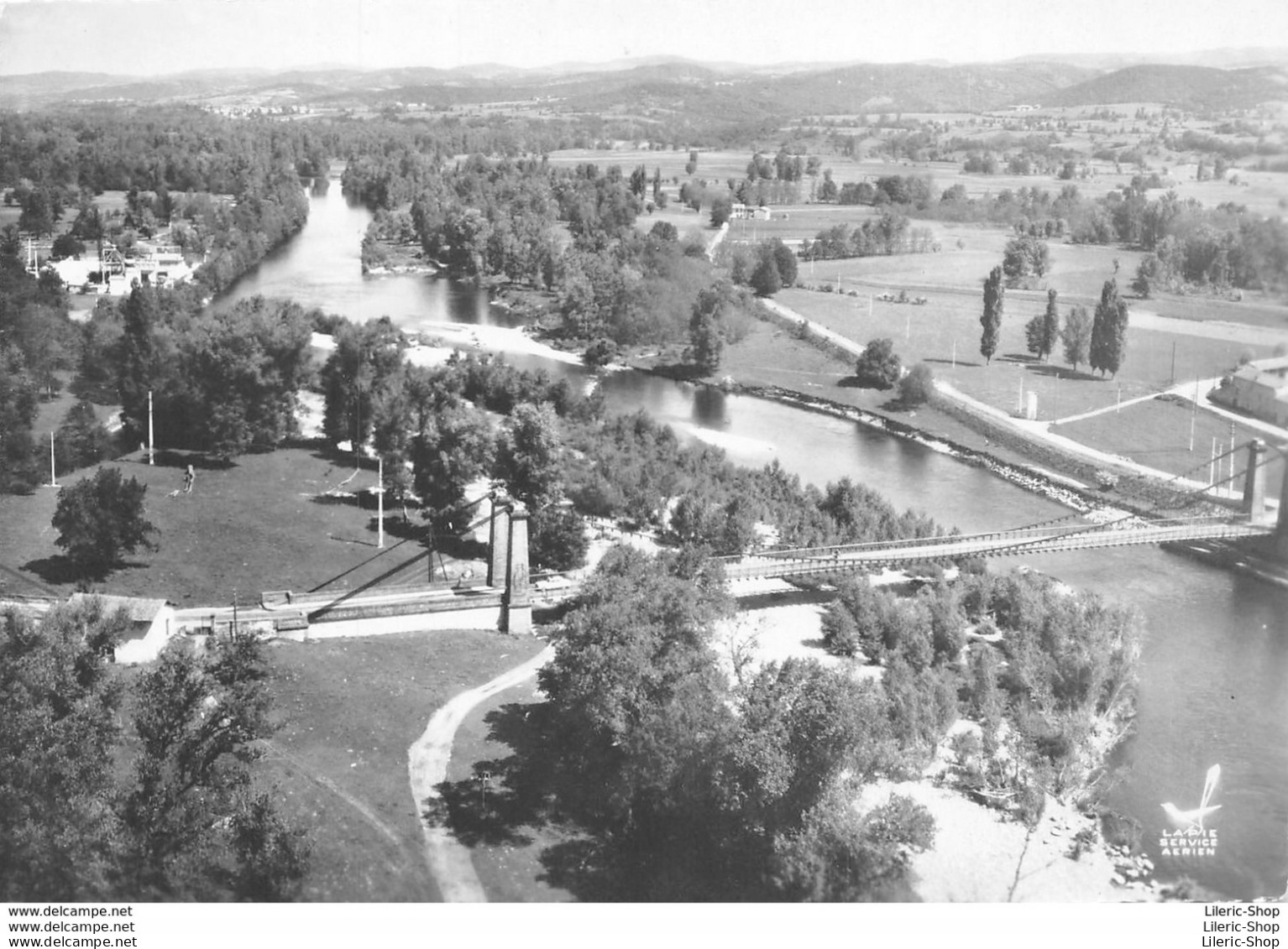 ►EN AVION AU DESSUS DE BRIOUDE►43◄►CPSM◄±1970►◄►VUE GÉNÉRALE►LE PONT SUSPENDU►ÉDIT. SOFER No 3 - Brioude