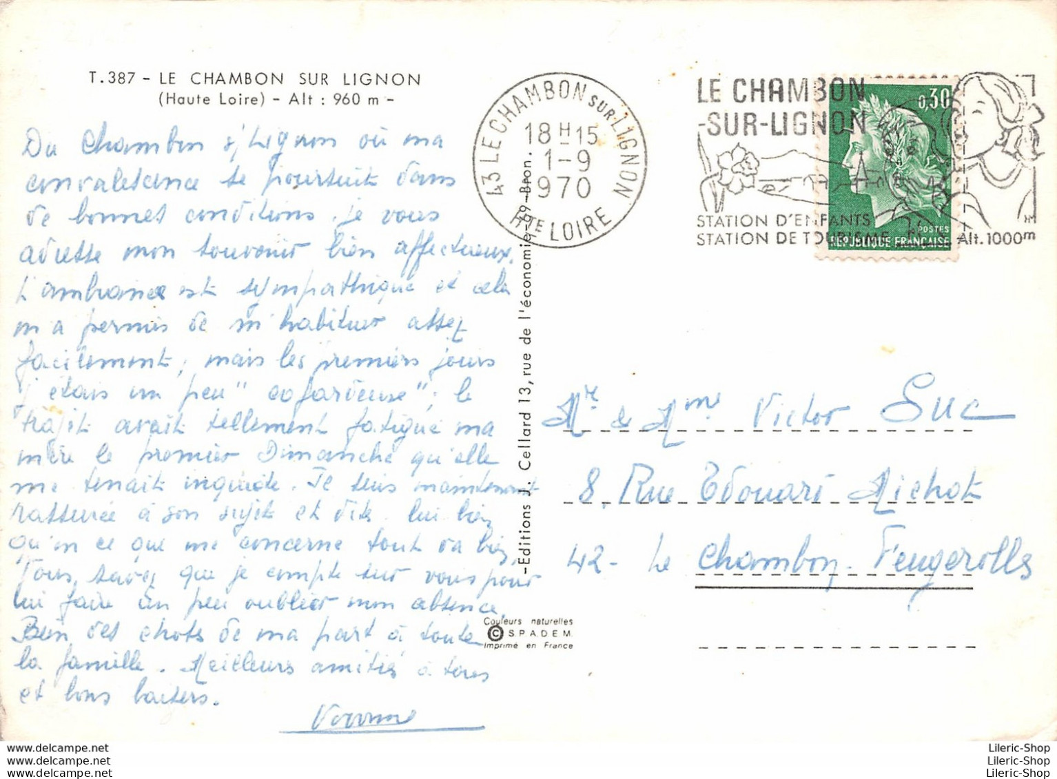 ►LE CHAMBON-SUR-LIGNON►43◄►CPSM◄1970►LE CAMPING ET LES ACTIVITÉS TOURISTIQUES◄►AUTOMOBILE▬DS▬◄ÉDIT. J. CELLARD T. 387 - Le Chambon-sur-Lignon