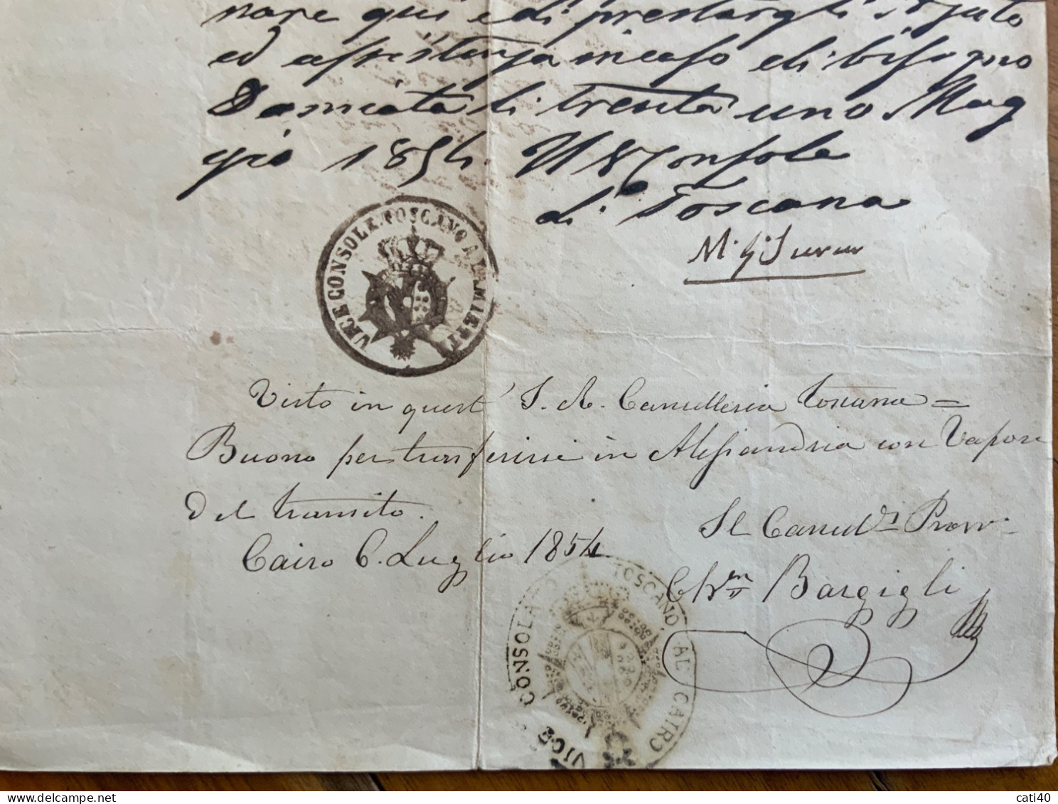 G.D.TOSCANA - VICECONSOLATO TOSCANO A DAMIETTA + VICE CONSOLATO DEL CAIRO  E  FIRME Dei CONSOLI -CAIRO  6 Luglio 1854 - - Historische Dokumente