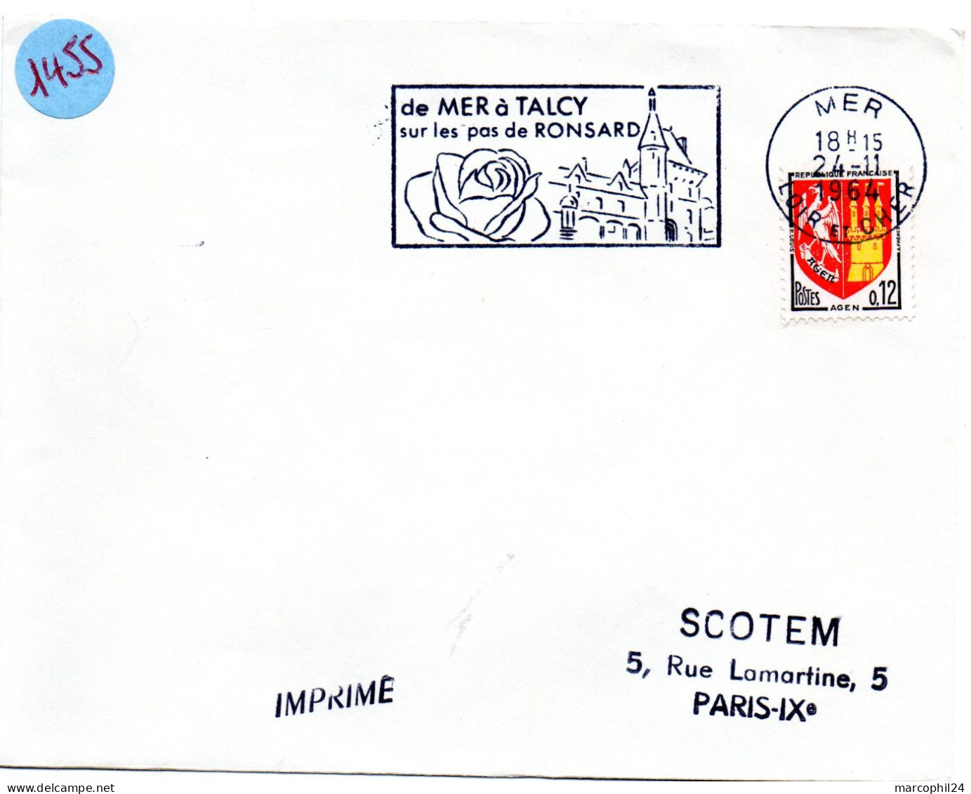 ECRIVAIN / RONSARD = 41 MER 1964 = FLAMME Non Codée = SECAP  Illustrée 'TALCY Sur Les Pas De RONSARD' - Mechanical Postmarks (Advertisement)