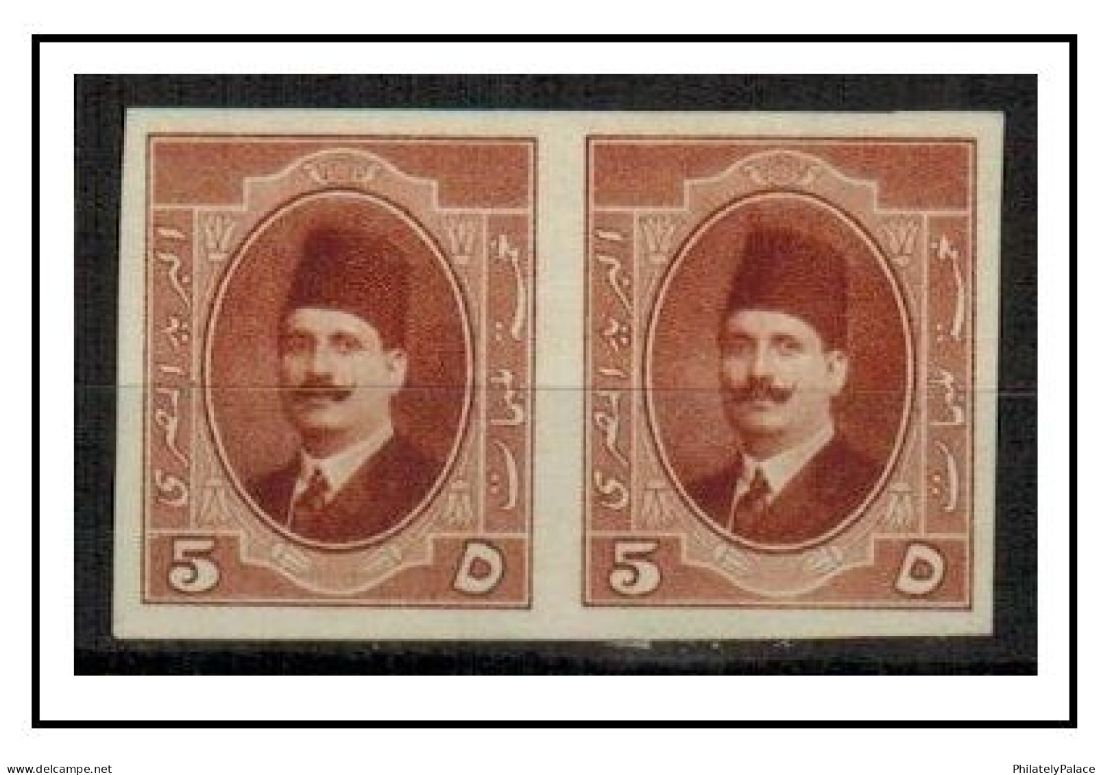 EGYPT - 1923 5m Chestnut Brown,King Fuad I, IMPERFORATE Proof Pair (**) VERY RARE - Unused Stamps