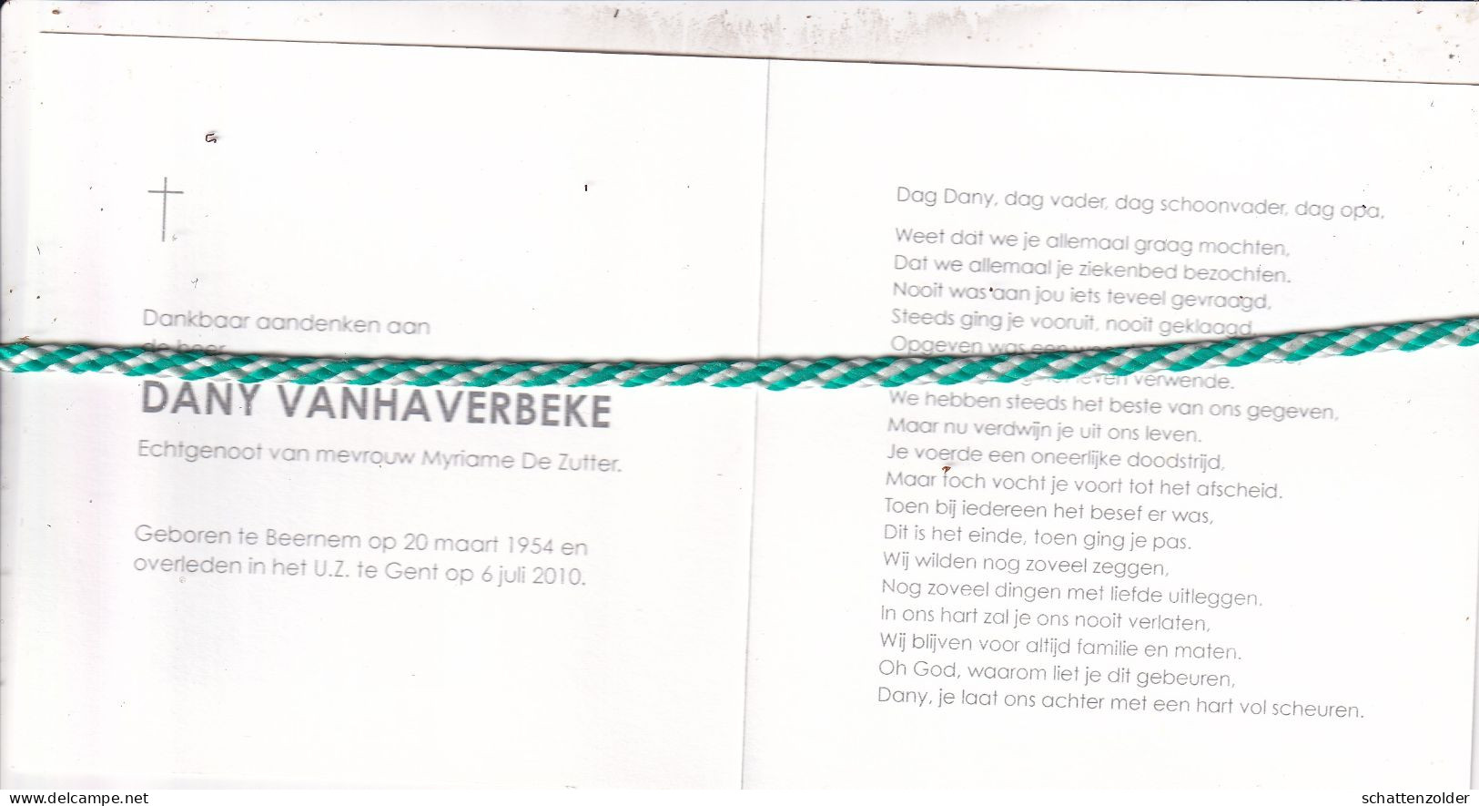 Dany Vanhaverbeke-De Zutter, Beernem 1954, Gent 2010. Foto - Obituary Notices