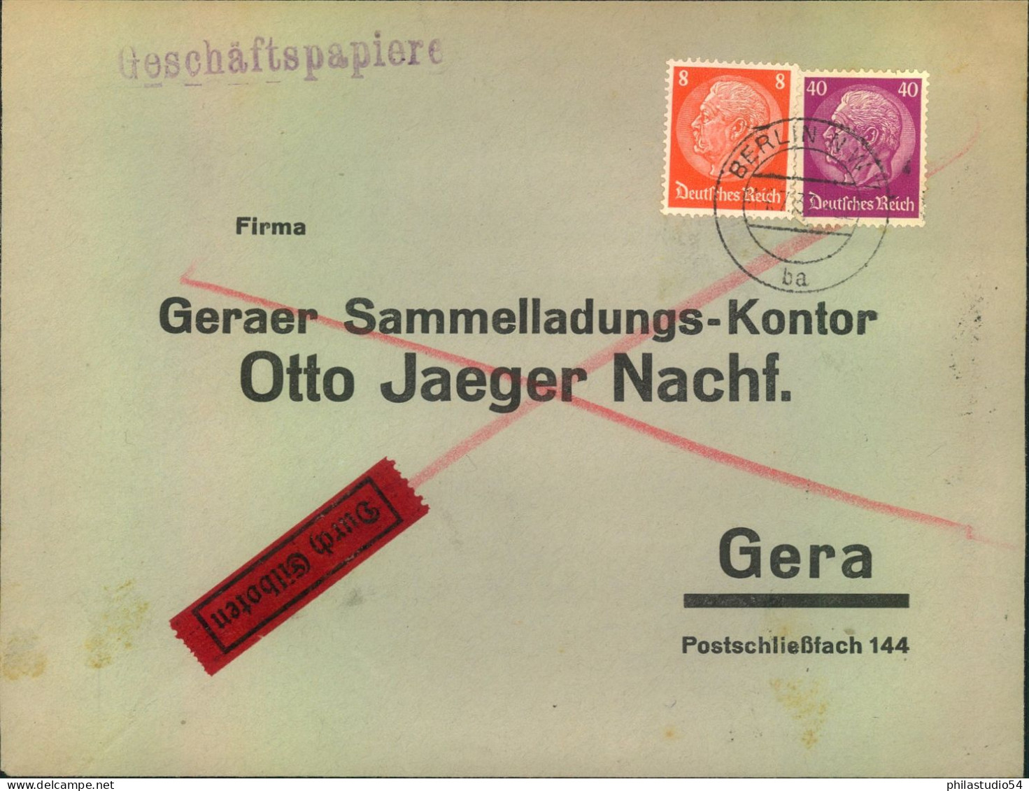 1937, Geschäftspapiere  Per Eilboten Ab BERLIN Nach Gera. Seltenes Porto - Briefe U. Dokumente