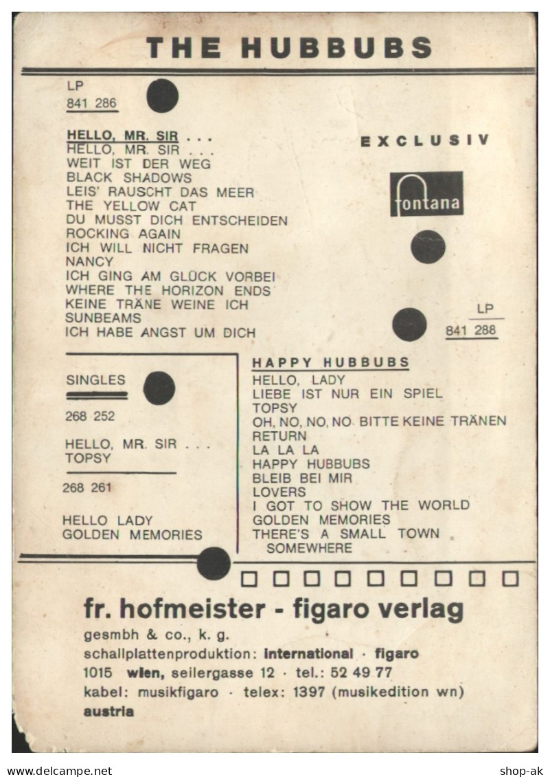 V6271/ The Hubbubs Aus Wien Beat- Popband Autogramm Autogrammkarte 60er Jahre - Autographes