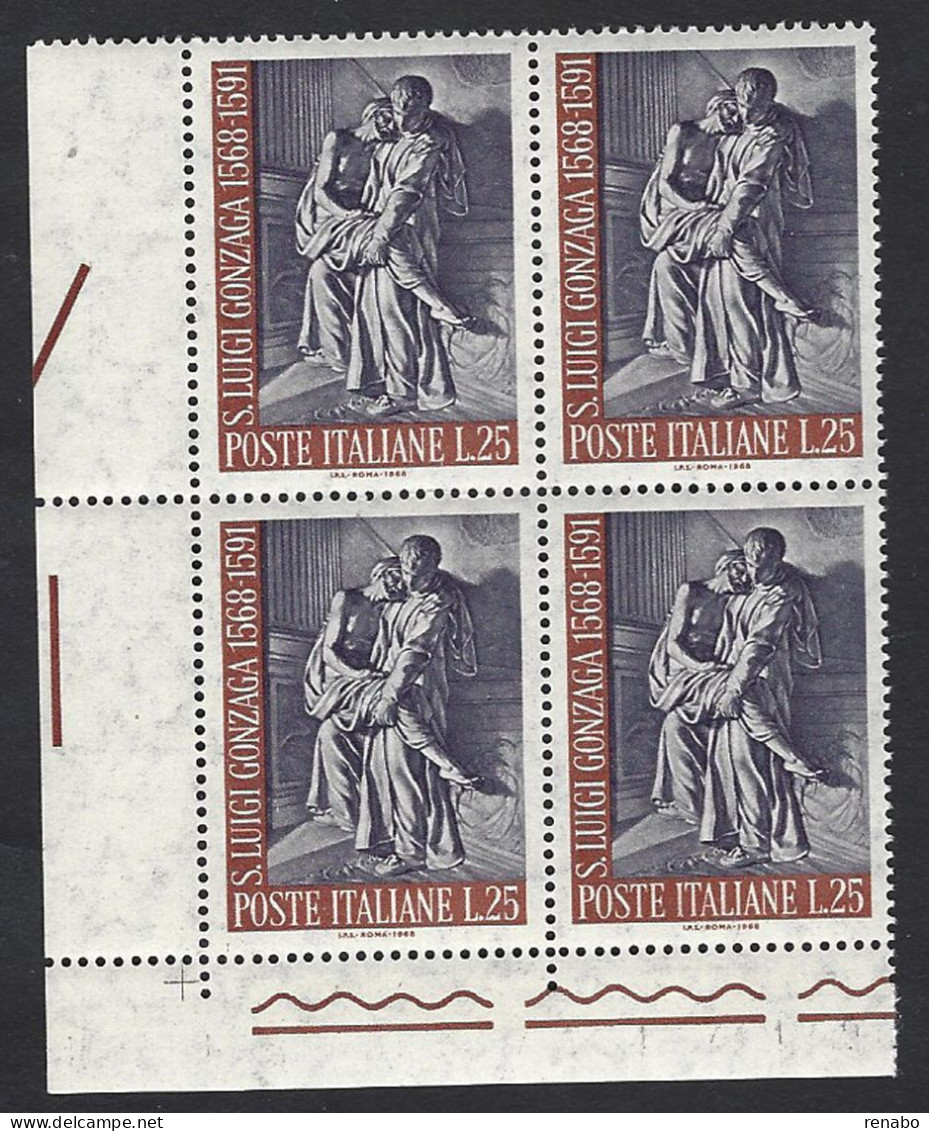 Italia 1968; San Luigi Gonzaga, 4° Centenario Della Nascita; Quartina Di Angolo Inferiore. - 1961-70: Ungebraucht