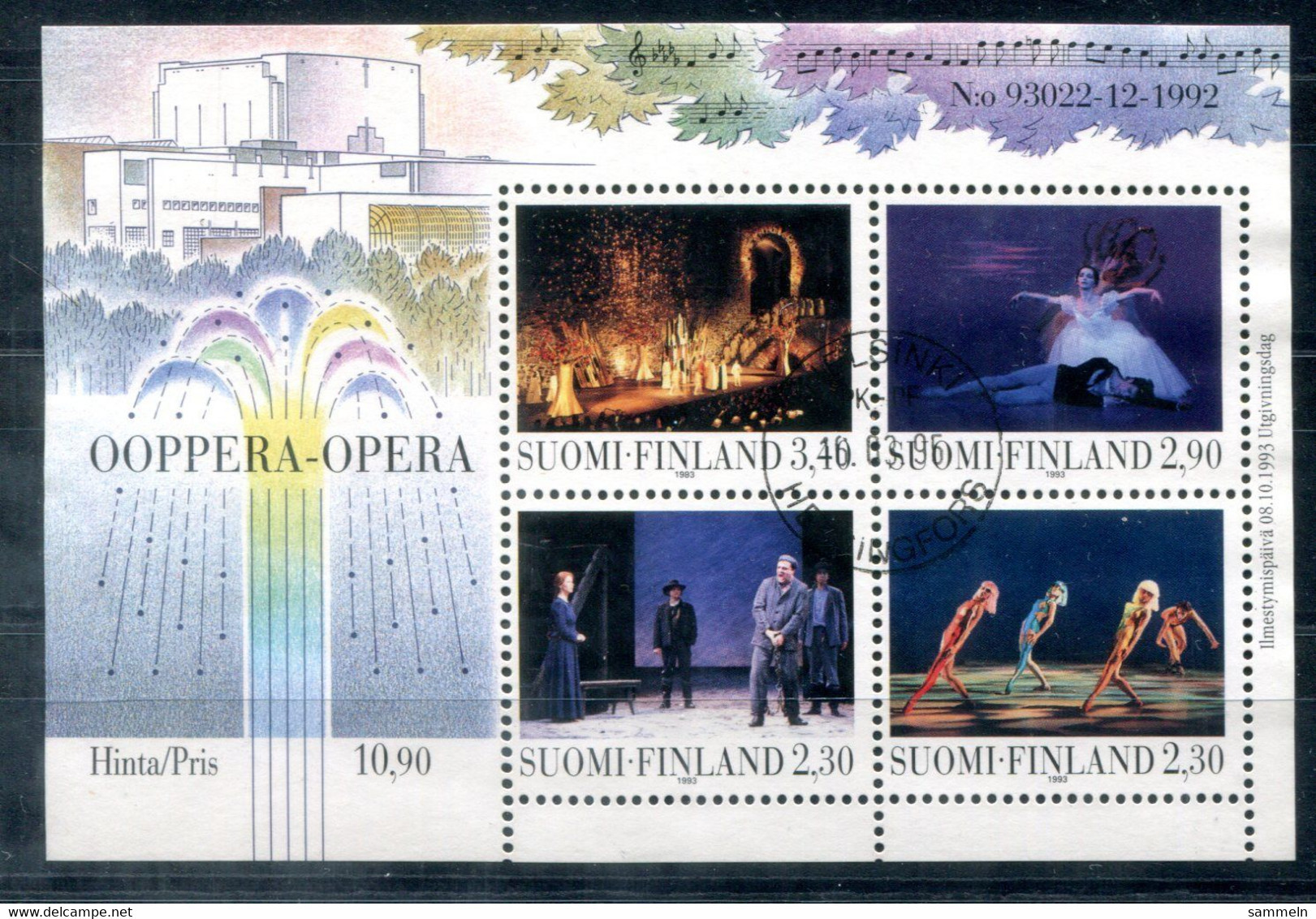 FINNLAND Block 10, Bl.10 Canc. - Opernhaus Helsinki, Opera, Opéra  - FINLAND / FINLANDE - Blocs-feuillets