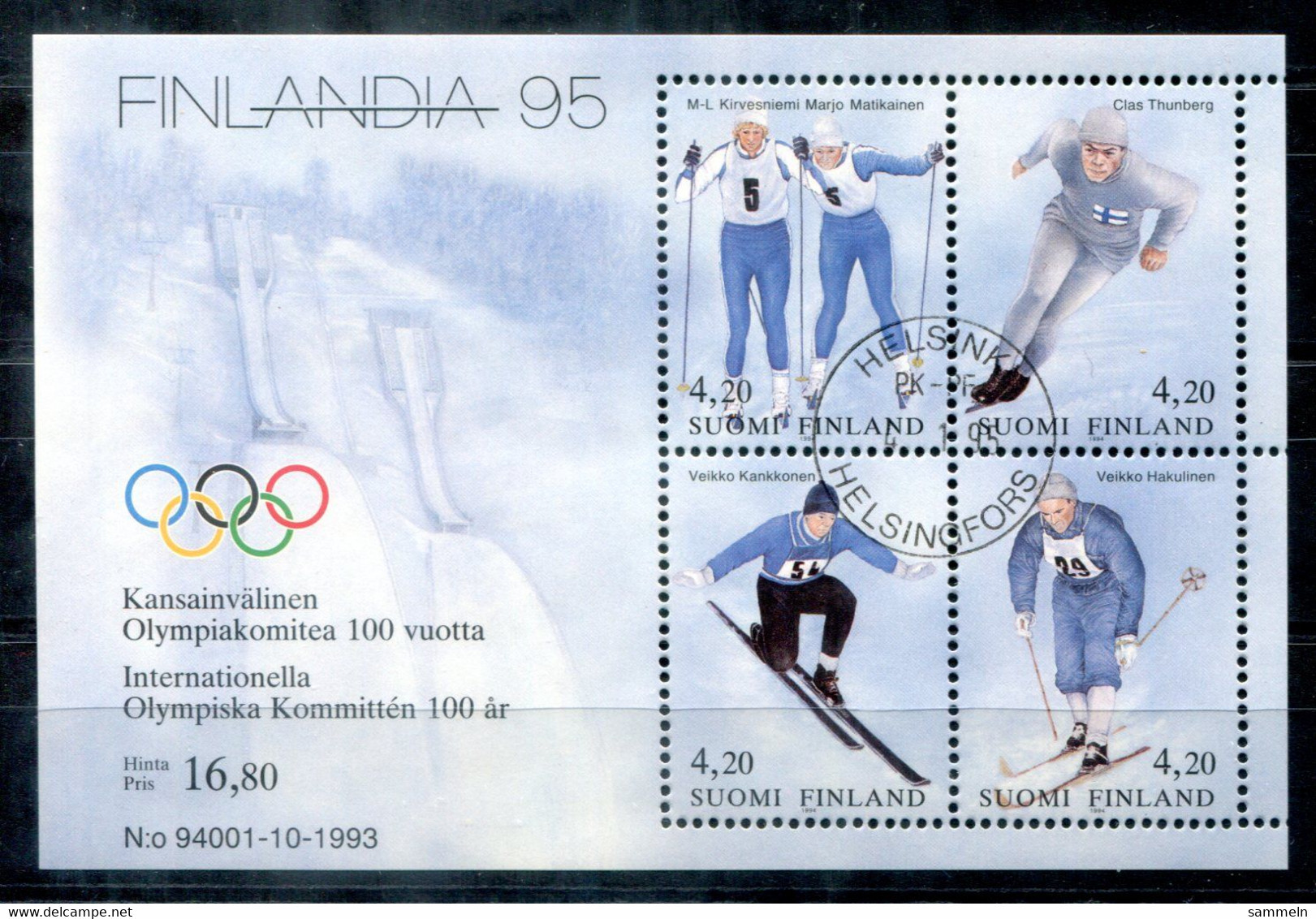 FINNLAND Block 11, Bl.11 Canc. - FINLANDIA 95, Ski,Eisschnelllauf,Speed Skating,Patinage De Vitesse - FINLAND / FINLANDE - Blocks & Kleinbögen