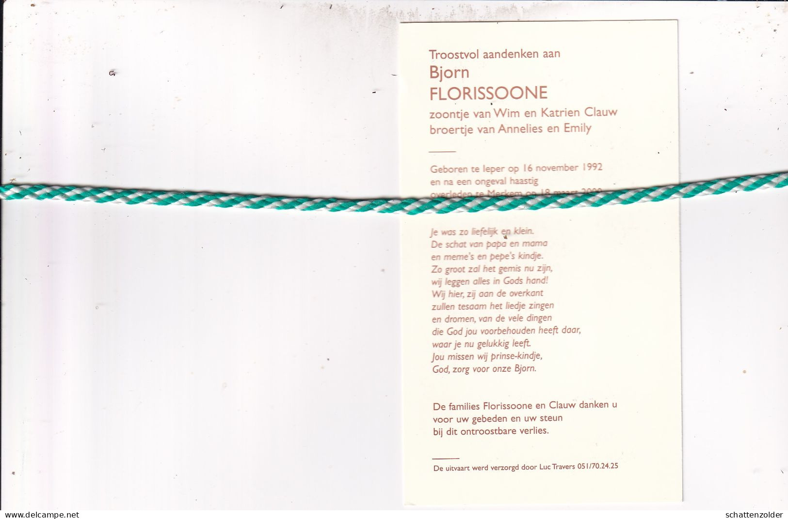 Bjorn Florissoone-Clauw, Ieper 1992, Merkem 2000. Foto - Obituary Notices