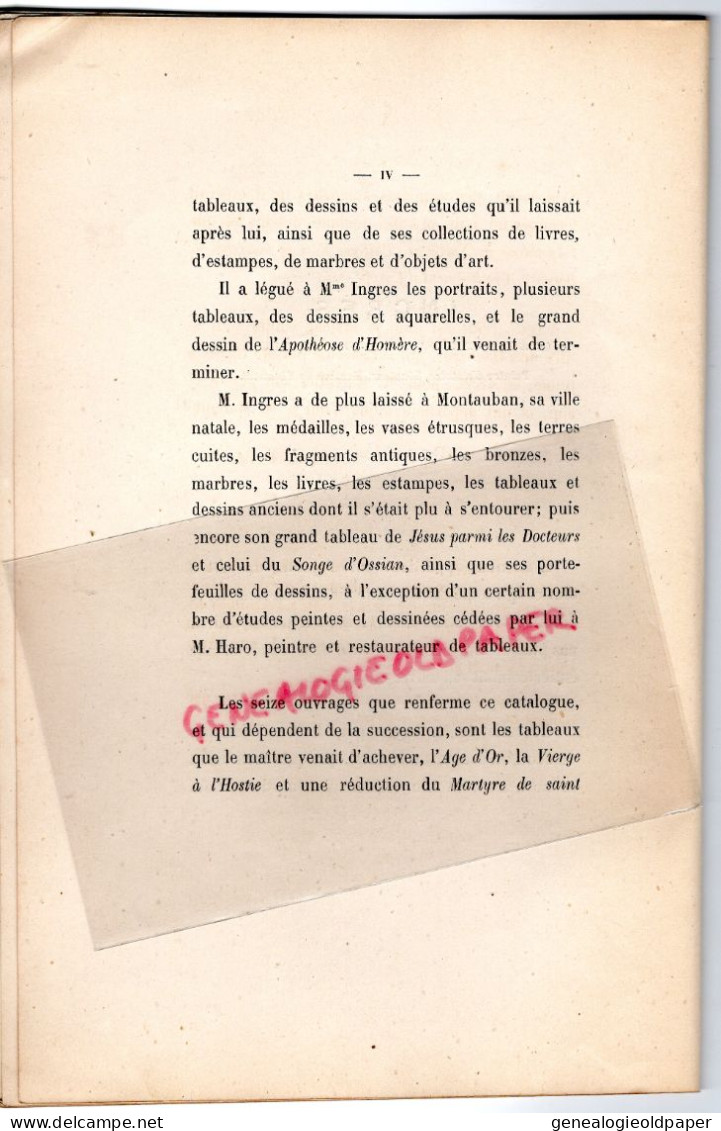 82- MONTAUBAN- 75- PARIS- RARE CATALOGUE VENTE TABLEAUX DESSINS INGRES-PEINTRE-1867- CHARLES PILLET -M. HARO -DROUOT - Historische Documenten