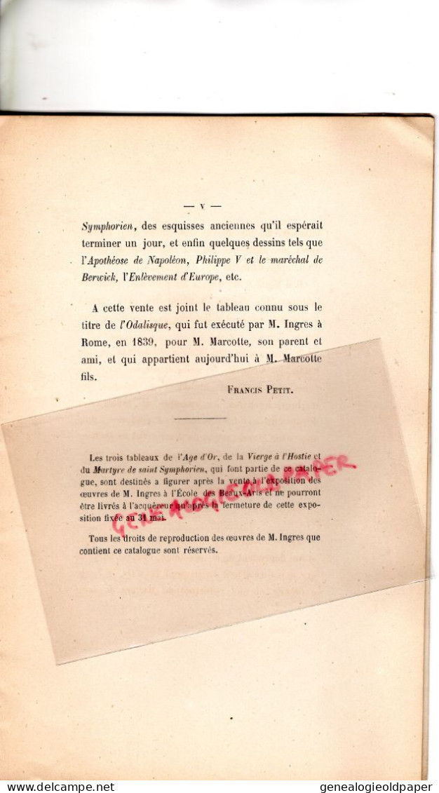 82- MONTAUBAN- 75- PARIS- RARE CATALOGUE VENTE TABLEAUX DESSINS INGRES-PEINTRE-1867- CHARLES PILLET -M. HARO -DROUOT - Documents Historiques