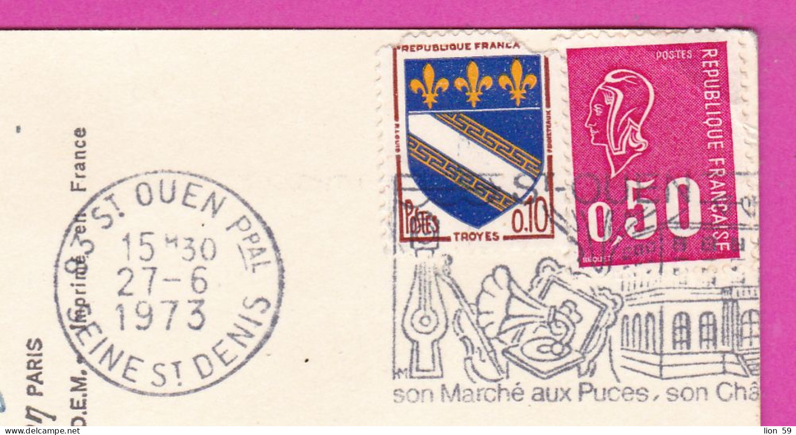 294155 / France - PARIS Notre-Dame PC 1973 St Ouen USED 0.10+0.50 Fr. Marianne De Béquet , Blason De Troyes Flamme Music - Covers & Documents