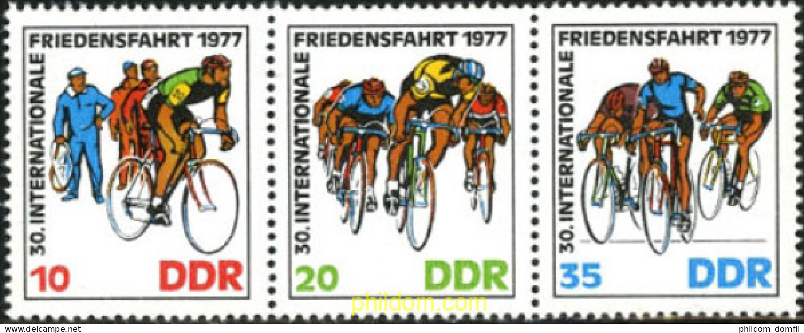 144041 MNH ALEMANIA DEMOCRATICA 1977 30 CARRERA CICLISTA INTERNACIONAL DE LA PAZ. VARSOVIA-BERLIN-PRAGA. - Unused Stamps