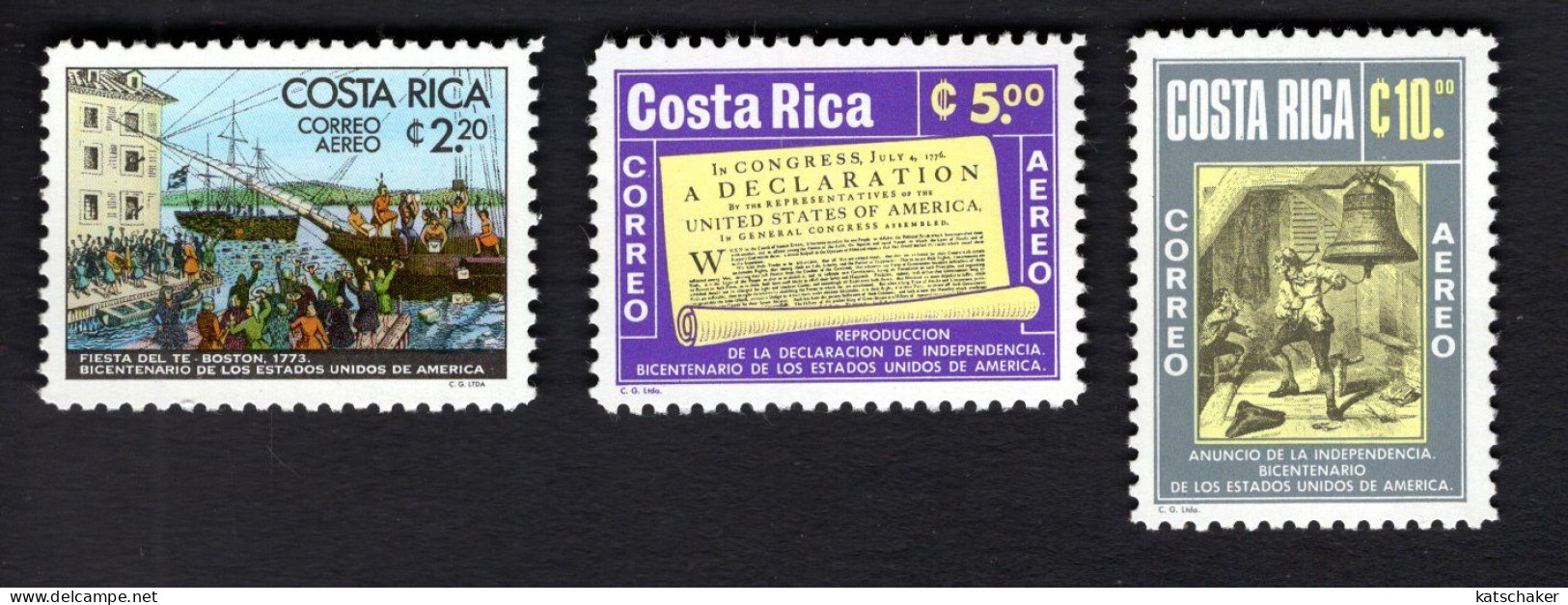 20320075450 1976 (XX) SCOTT C680 C682 POSTFRIS MINT NEVER HINGED -  BOSTON TEA PARTY - Costa Rica
