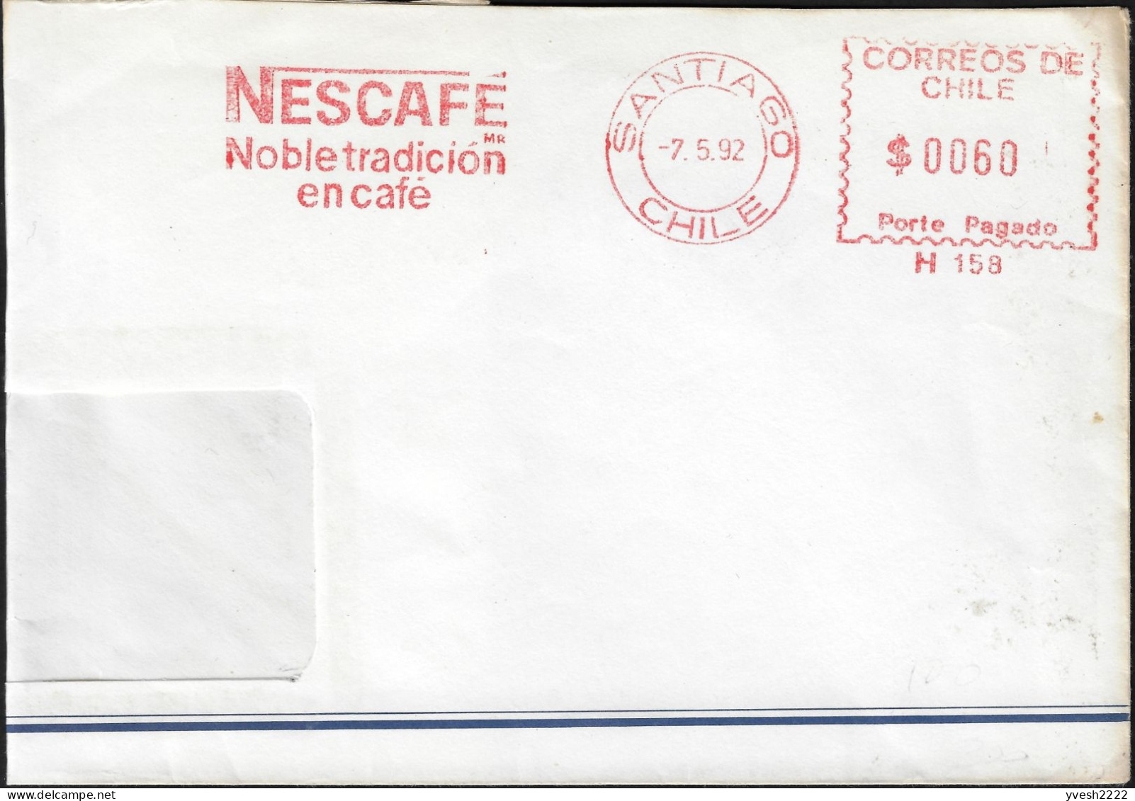 Chili 1992. Empreinte De Machine à Affranchir. Nescafé, Tradition Noble Du Café - Andere & Zonder Classificatie