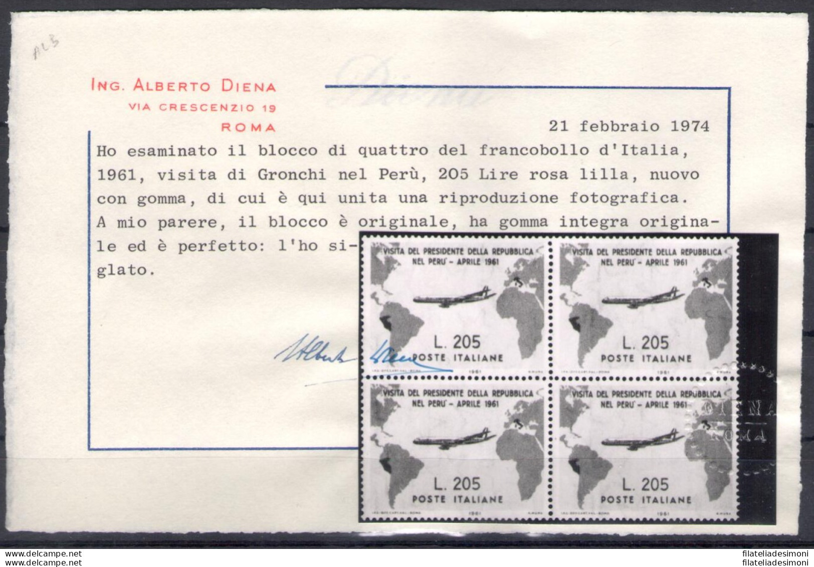 1961 Italia - 205 Lire Rosa - Gronchi Rosa - Blocco Di Quattro - MNH** - 1961-70: Neufs