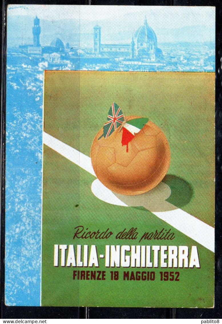 ITALIA REPUBBLICA ITALY REPUBLIC 18 05 1952 IN RICORDO DI ITALIA-INGHILTERRA CALCIO MAXI MAXIMUM CARD CARTOLINA CARTE - Cartes-Maximum (CM)