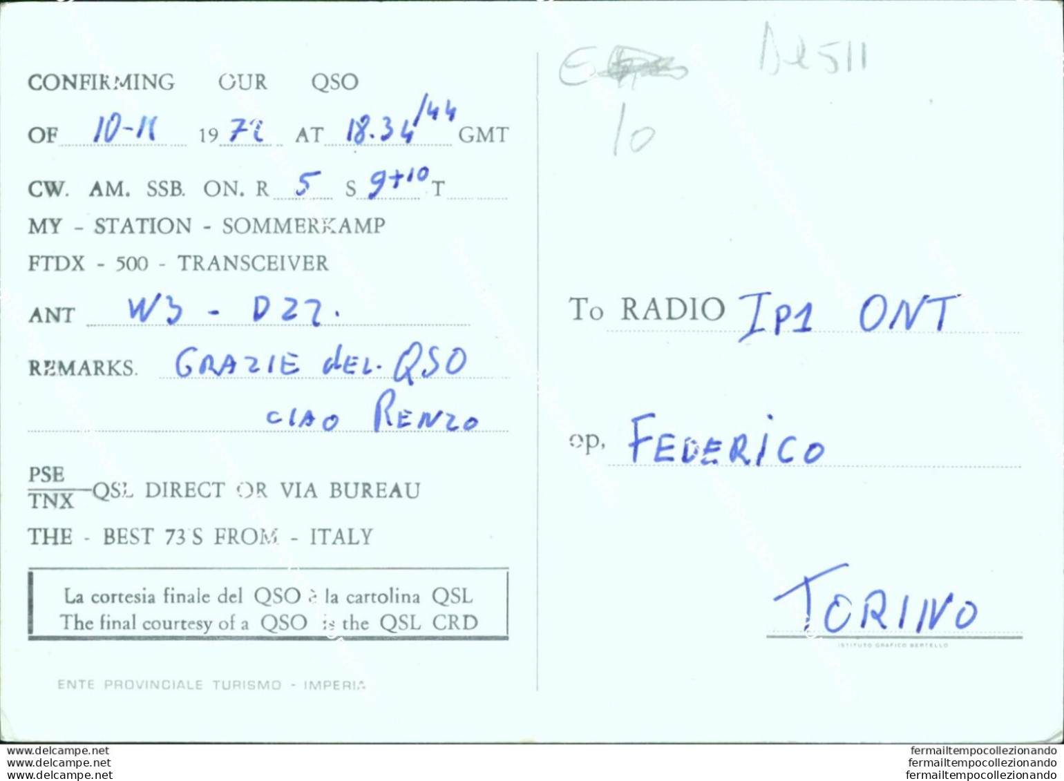 Bq511 Cartolina Imperia Radio  Il Wbr Rivera Dei Fiori - Imperia