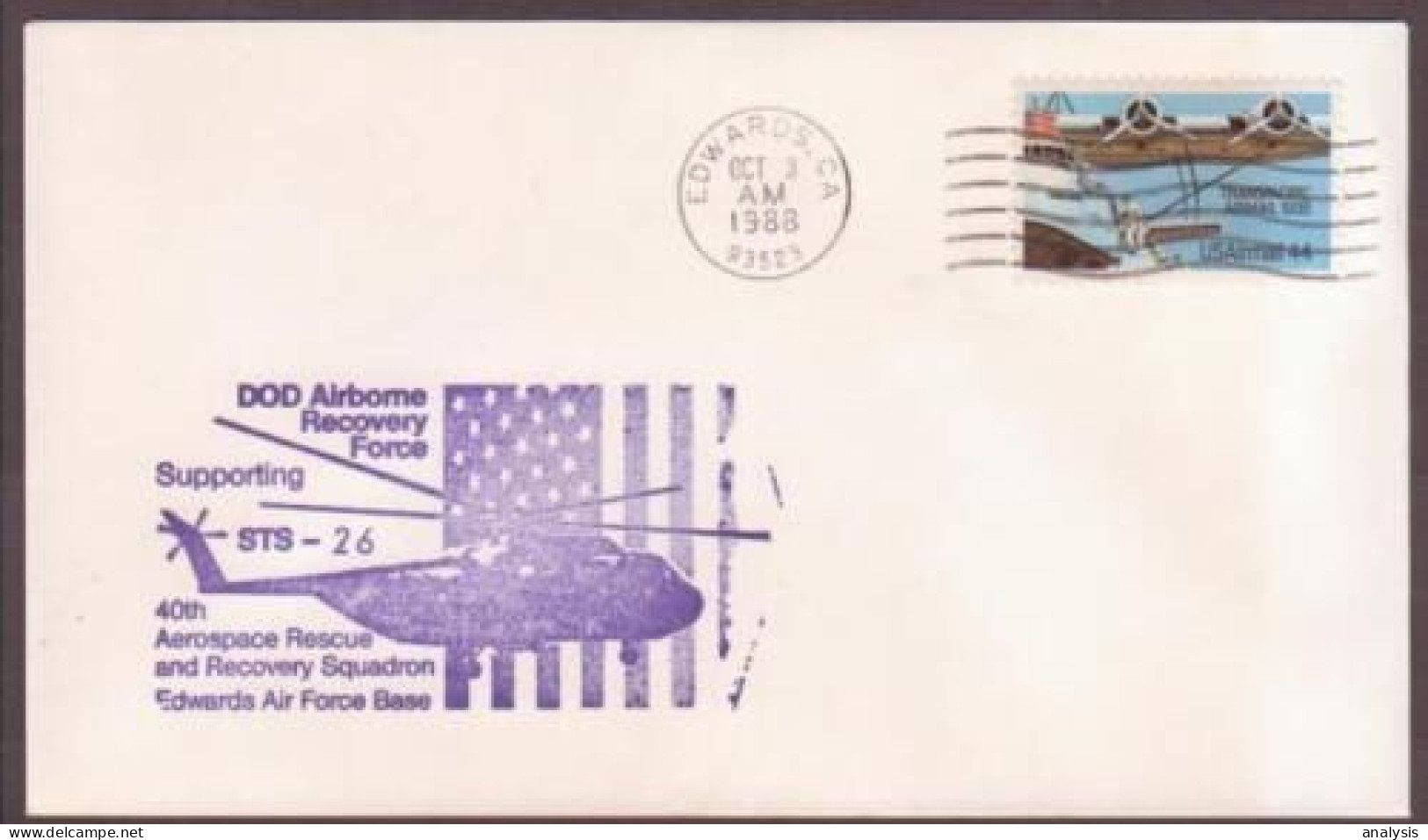 US Space Cover 1988. Discovery STS-26 Landing. Recovery Support DOD Airborne - USA