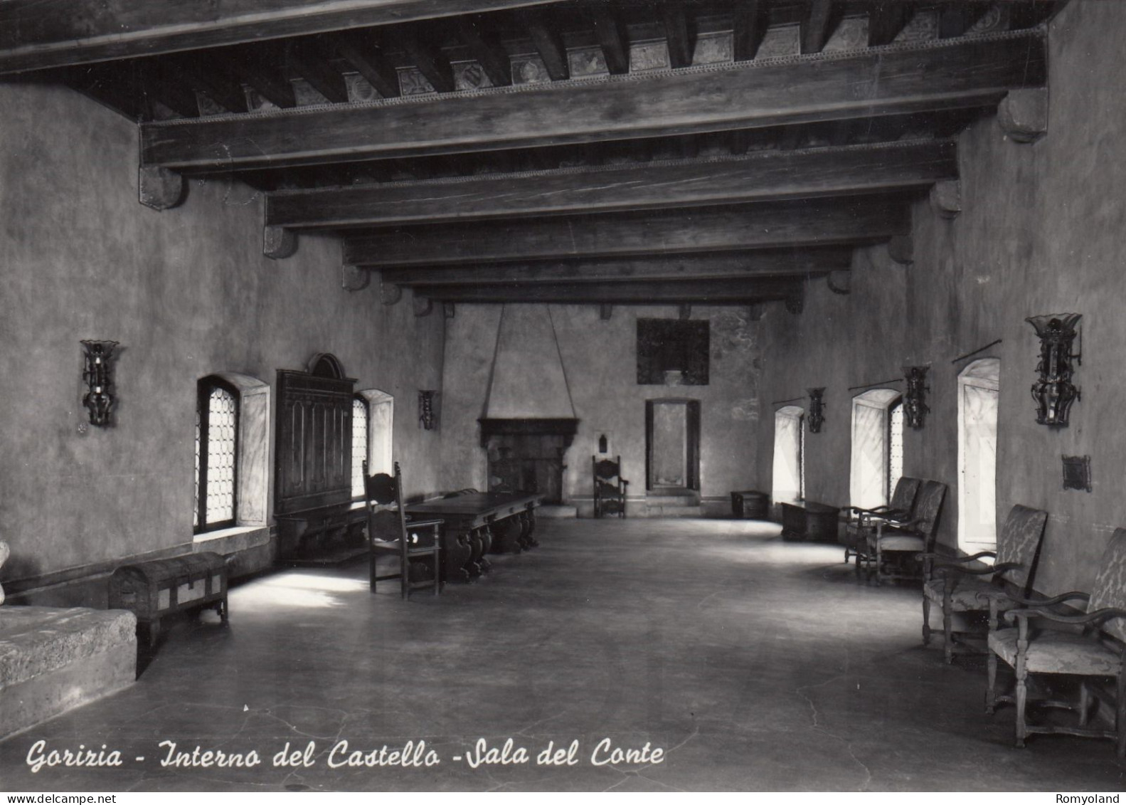 CARTOLINA  C15 GORIZIA,FRIULI VENEZIA GIULIA-INTERNO DEL CASTELLO-SALA DEL CONTE-MEMORIA,CULTURA,NON VIAGGIATA (1957) - Gorizia