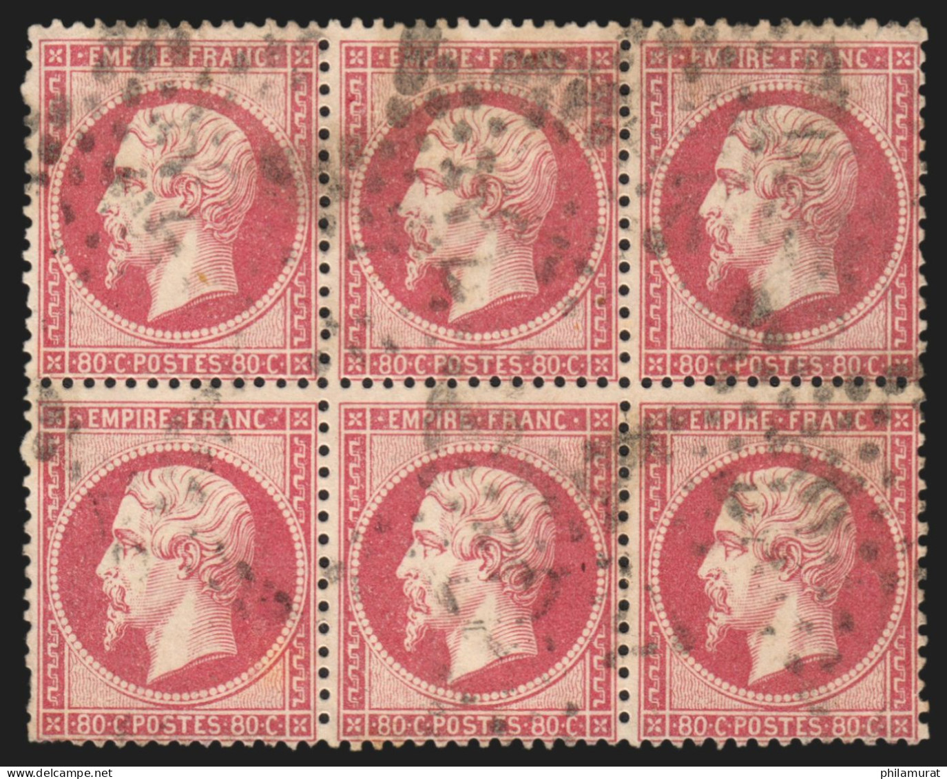 N°24 Bloc De Six, Napoléon 80c Rose, Oblitéré étoile De Paris 22 - B/TB - 1862 Napoléon III.