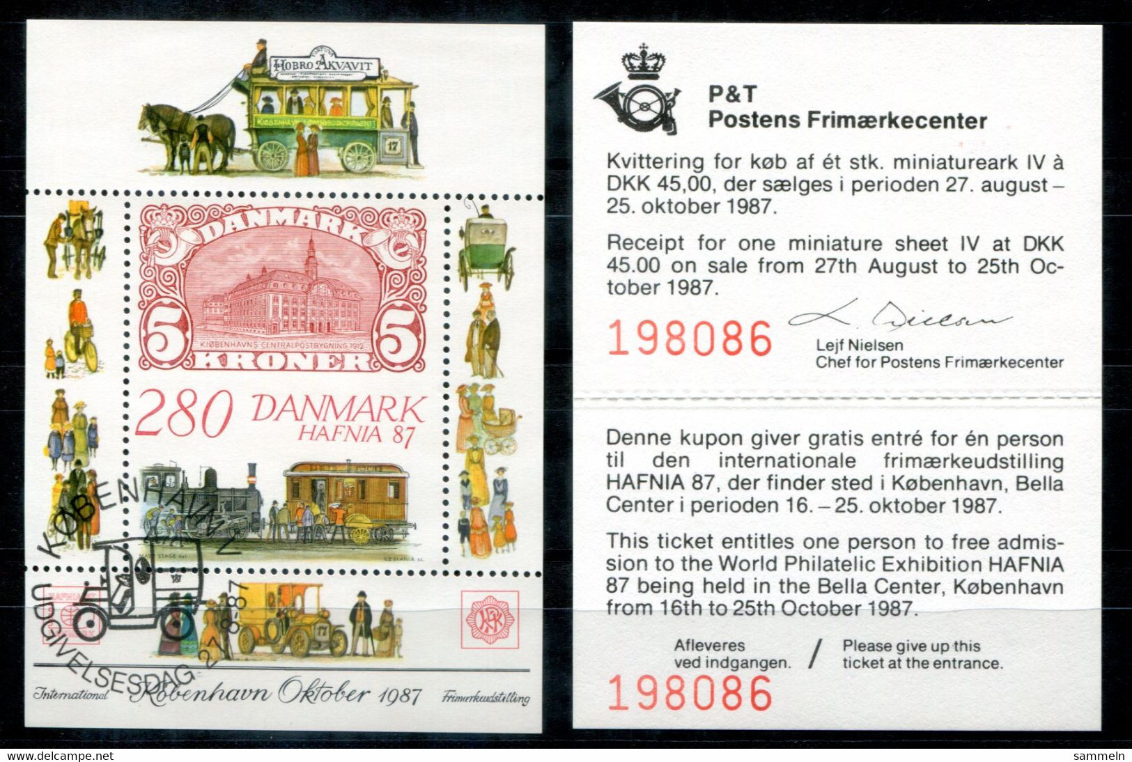 DÄNEMARK Block 7, Bl.7 FD Canc. Mit Ticket - HAFNIA '87,Marke Auf Marke,Stamp On Stamp,Timbre Sur - DENMARK / DANEMARK - Blocks & Kleinbögen