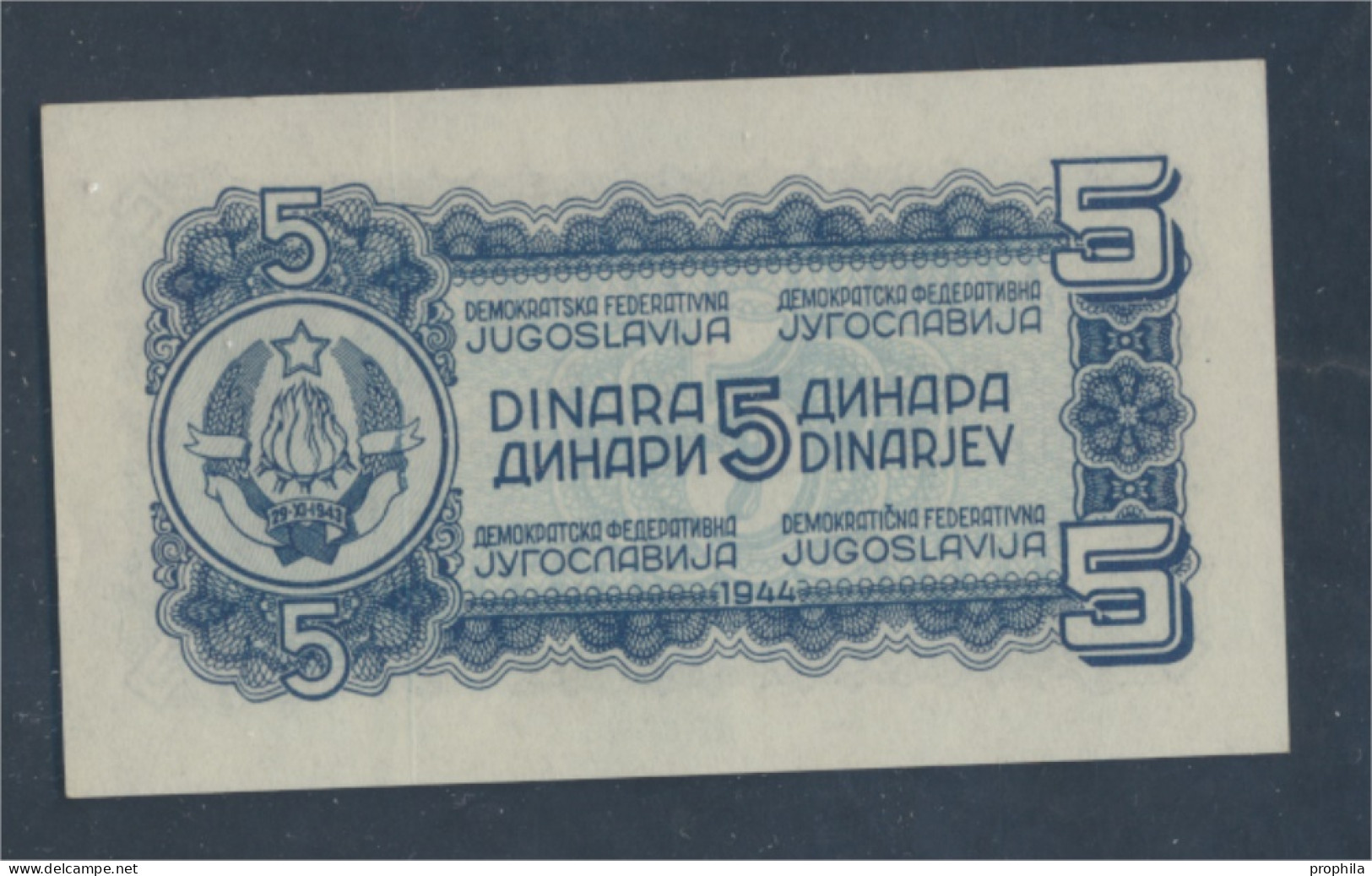 Jugoslawien Pick-Nr: 49b Bankfrisch 1944 5 Dinara (9811100 - Yugoslavia
