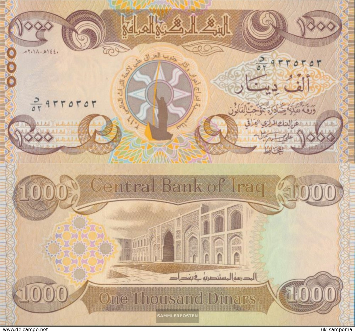 Iraq Pick-number: W104 (2018) Uncirculated 2018 1.000 Dinars - Iraq