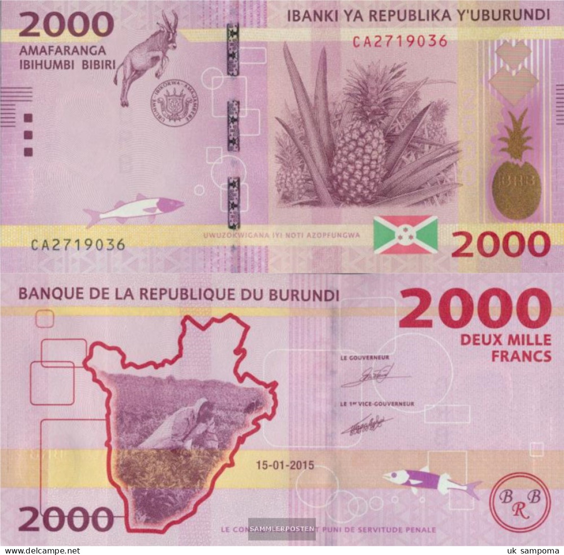 Burundi Pick-number: 52 Uncirculated 2015 2.000 Francs - Burundi