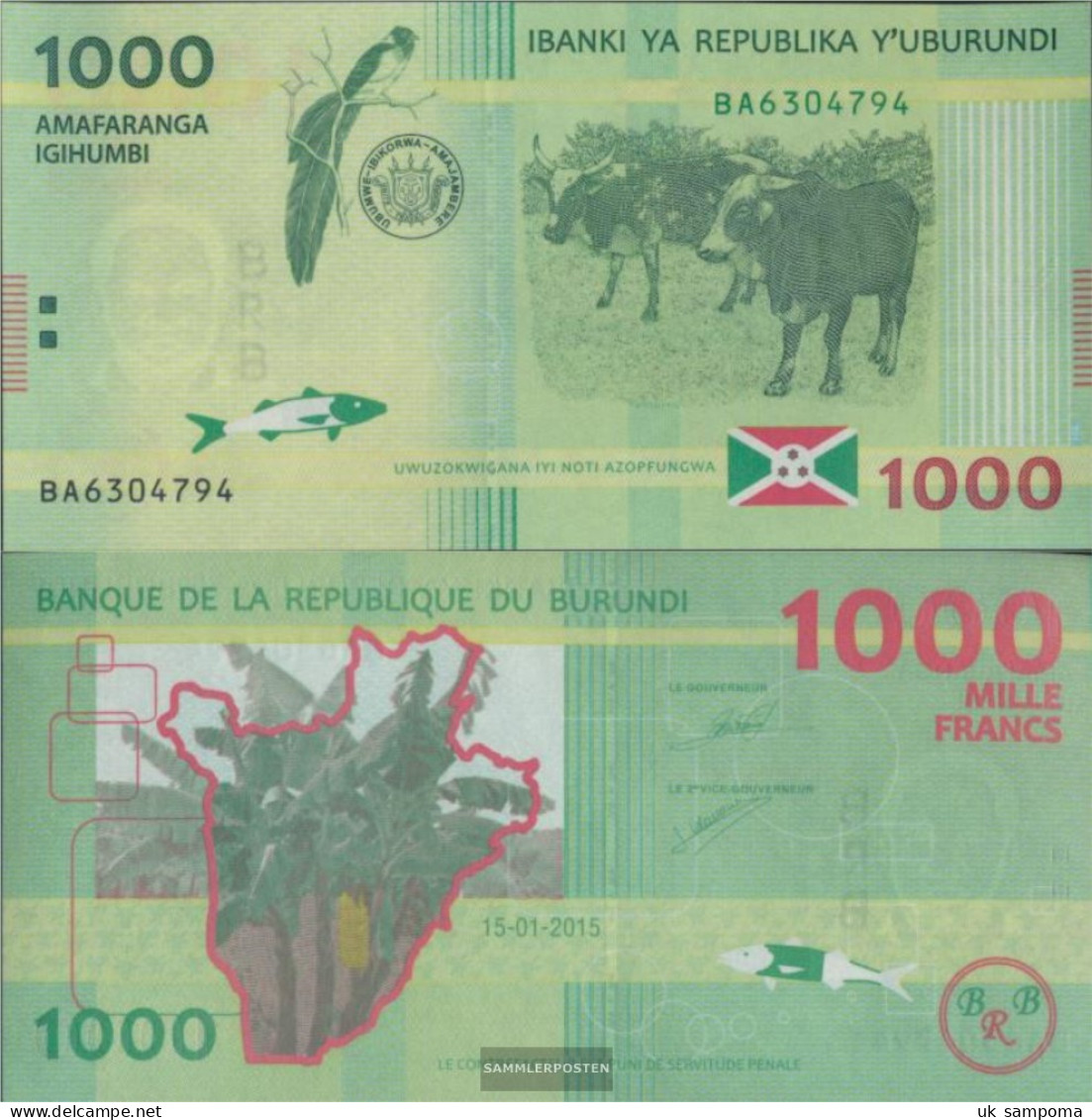 Burundi Pick-number: 51 Uncirculated 2015 1.000 Francs - Burundi