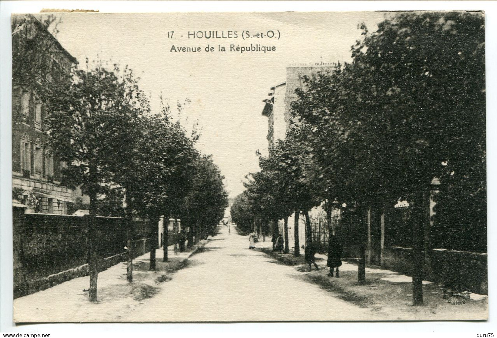 HOUILLES  Avenue De La République - Carte à Dos Vert écrite Timbre Femme Fachi 40c 1931 * Edit. L'Abeille Paris - Houilles