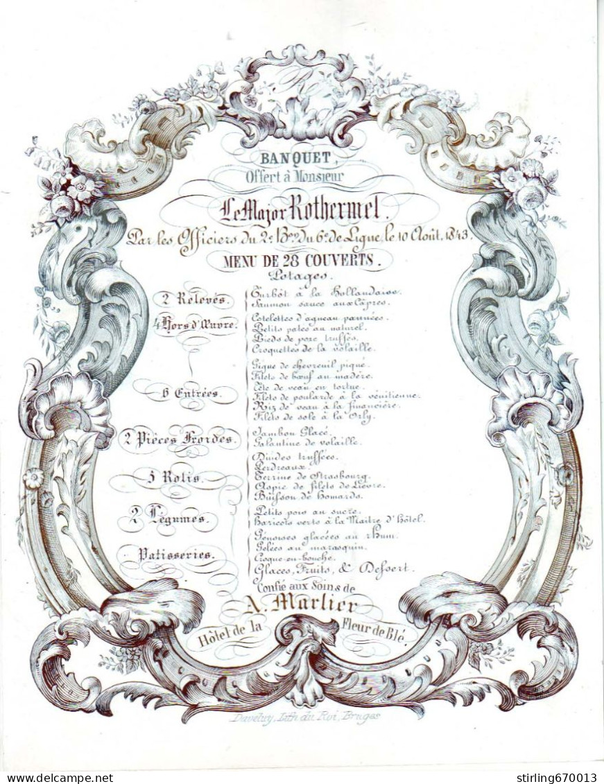 DE 1899 - Carte Porcelaine - Banquet A Le Major Rothermel Par Les Officiers Du 2e. Bon. Du 6e De Ligne 1843 - Autres & Non Classés