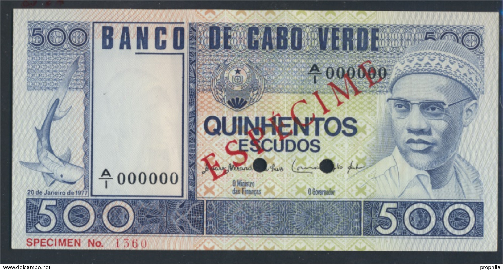 Kap Verde Pick-Nr: 55s1 Bankfrisch 1977 500 Escudos (9810998 - Cape Verde