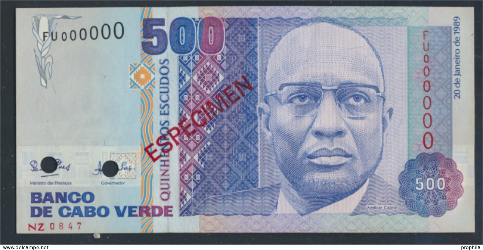 Kap Verde Pick-Nr: 59s Bankfrisch 1989 500 Escudos (9810997 - Capo Verde