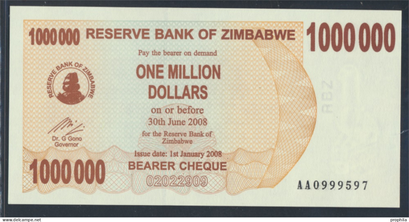 Simbabwe Pick-Nr: 53 Bankfrisch 2008 1 Mio. Dollars (9810967 - Zimbabwe