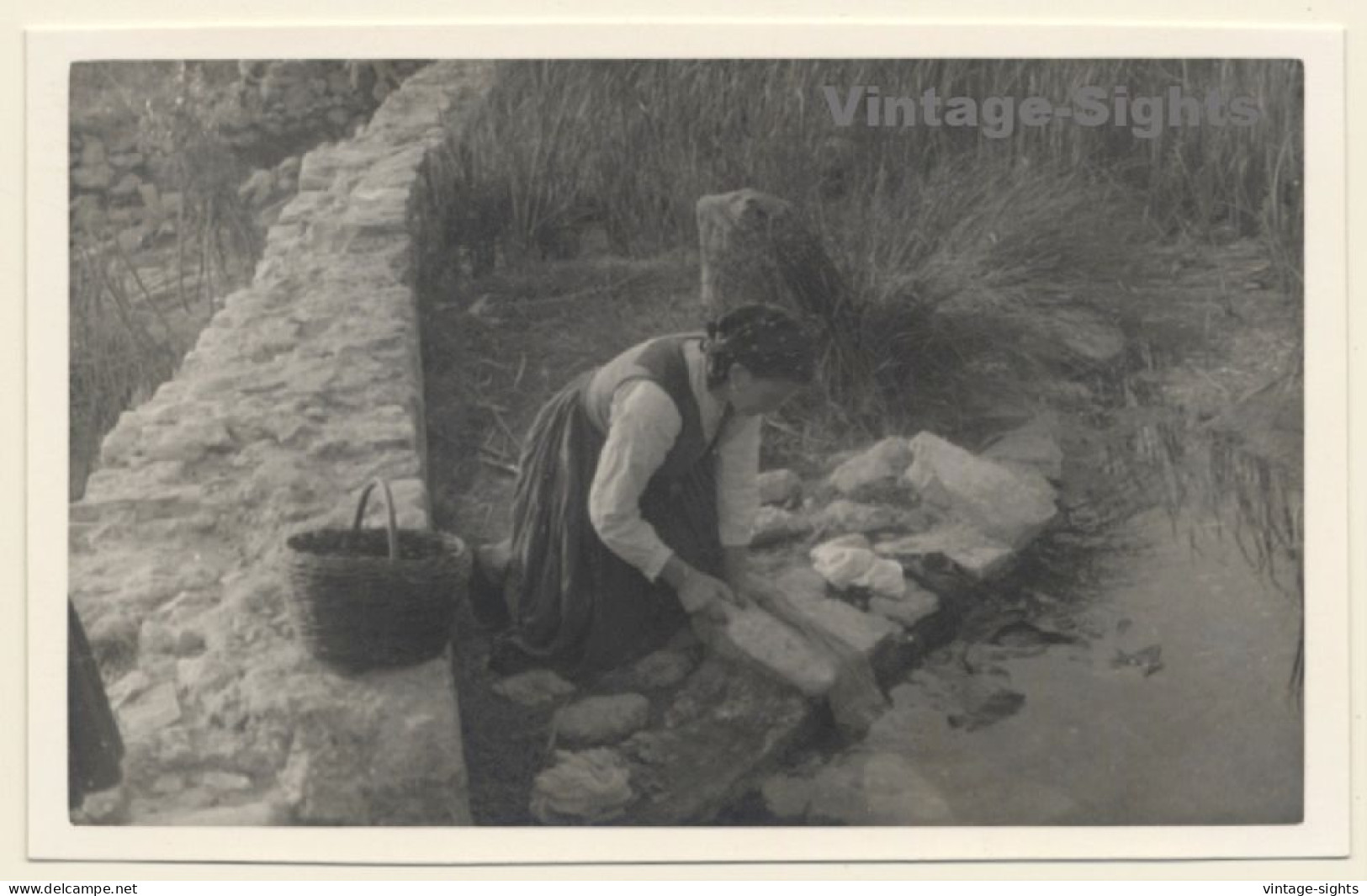 Supetarska - Rab / Croatia: Woman Washing Clothes At Water Source (Vintage RPPC 1937) - Croatia