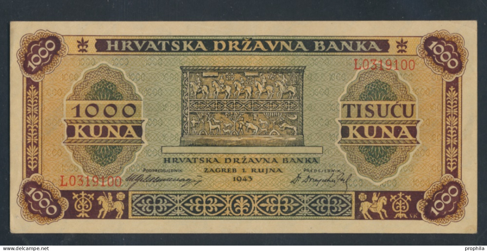 Kroatien Pick-Nr: 12a Leicht Gebraucht (II) 1943 1.000 Kuna (9855745 - Kroatië