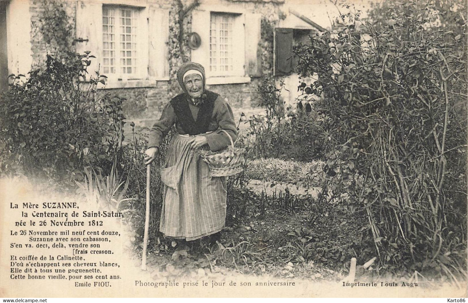 St Satur * La Mère SUZANNE , Centenaire Du Village Née Le 26 Novembre 1812 * Femme Personnage Type Coiffe - Saint-Satur