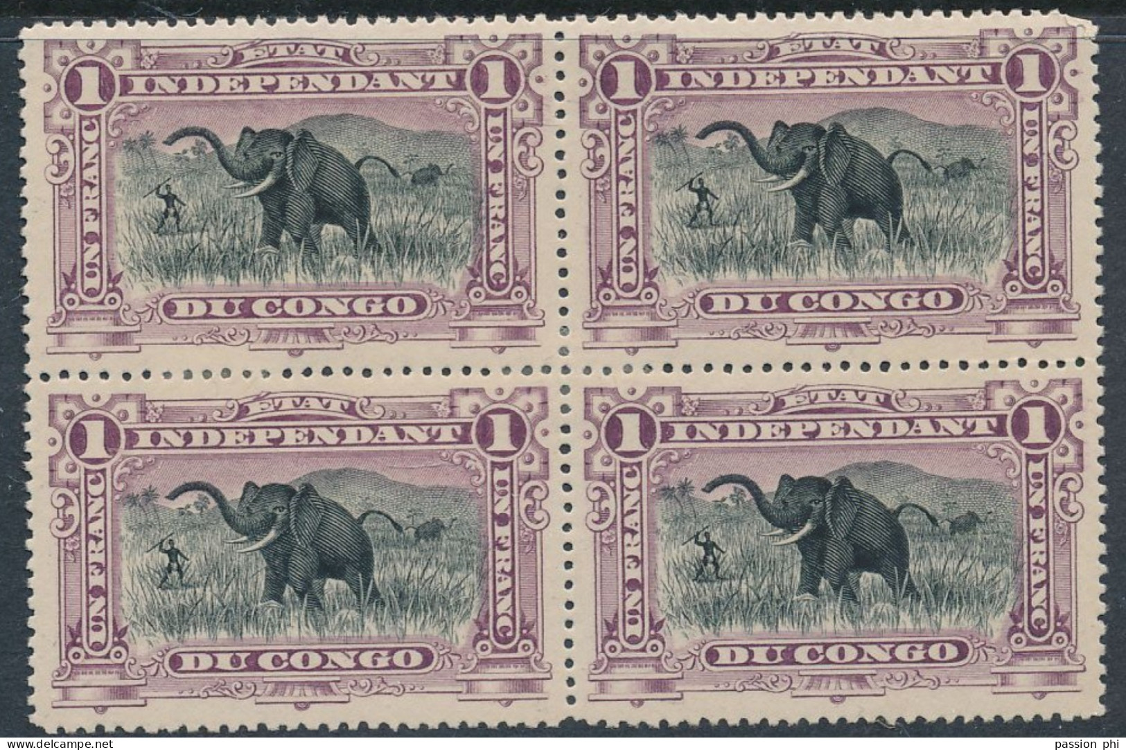 BELGIAN CONGO COB 26A ELEPHANT VIOLET LH - Unused Stamps